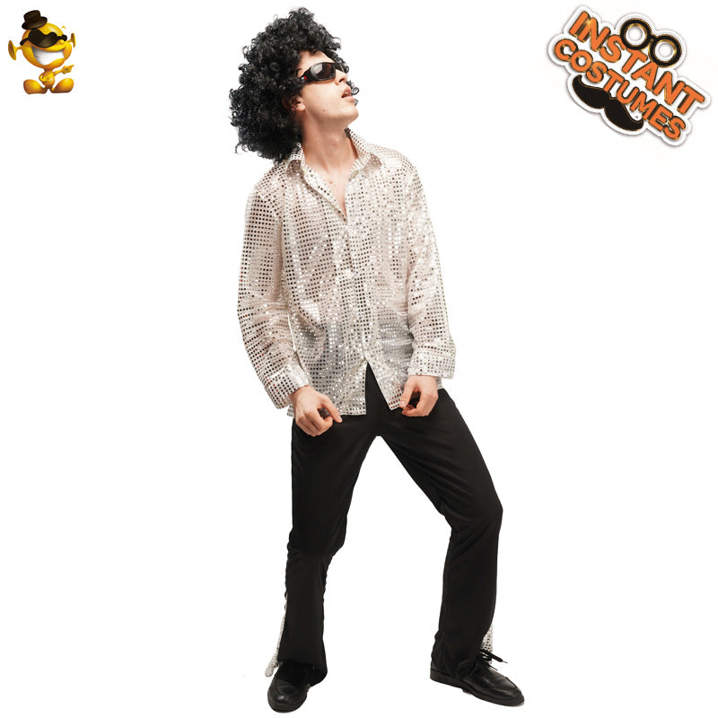 Silver Disco Couple Costume for Party Performance and Cosplay