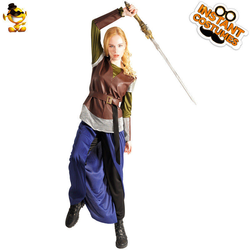Costume de guerrier médiéval européen en cuir pour femme, cosplay d'Halloween