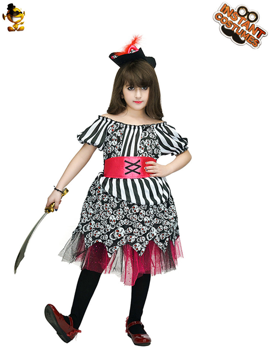 Costume de pirate d'Halloween pour filles, robe de princesse rayée, tenue de spectacle de fête pour enfants