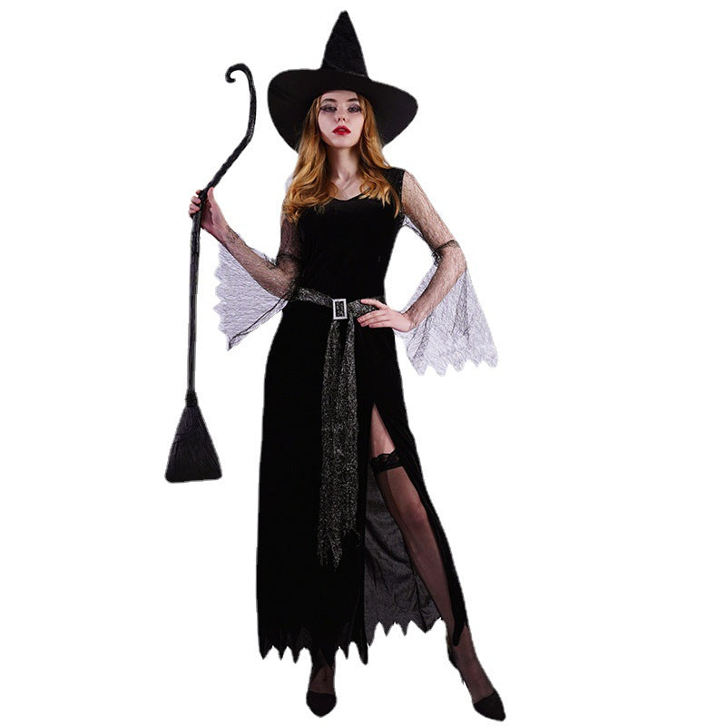 Black Lace Witch Dress for Halloween Cosplay Costume and Stage Performance