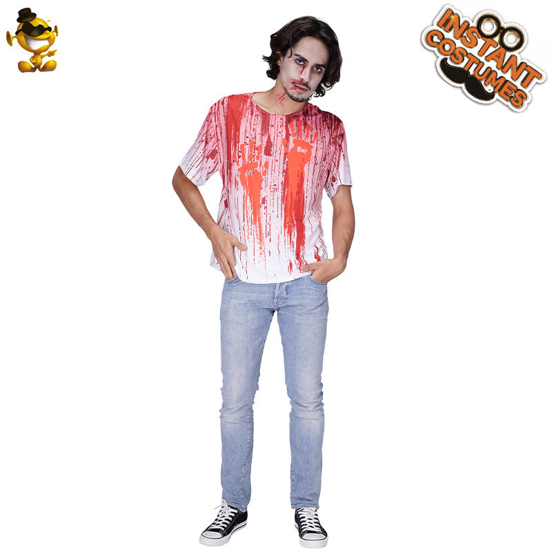 Halloween zombie bloodstain t-shirt adult men horror cosplay costume for stage and party