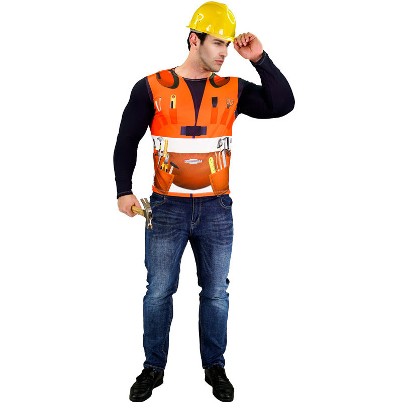 Halloween digital print t-shirt cowboy firefighter pirate caveman costume for stage party cosplay