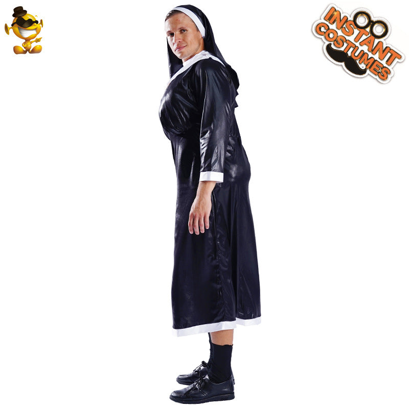 Halloween costume nun outfit for men cosplay party performance stage costume