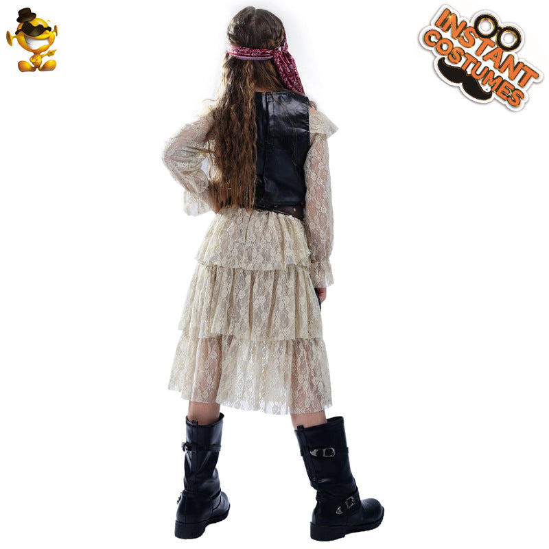 girls lace pirate dress for Halloween cosplay costume and stage performance