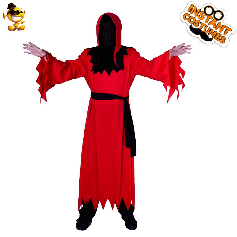 Red Devil Costume for Men Halloween Party Cosplay Robe Stage Performance Outfit