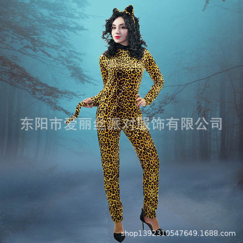 sexy leopard print bodysuit for women halloween cosplay costume stage performance