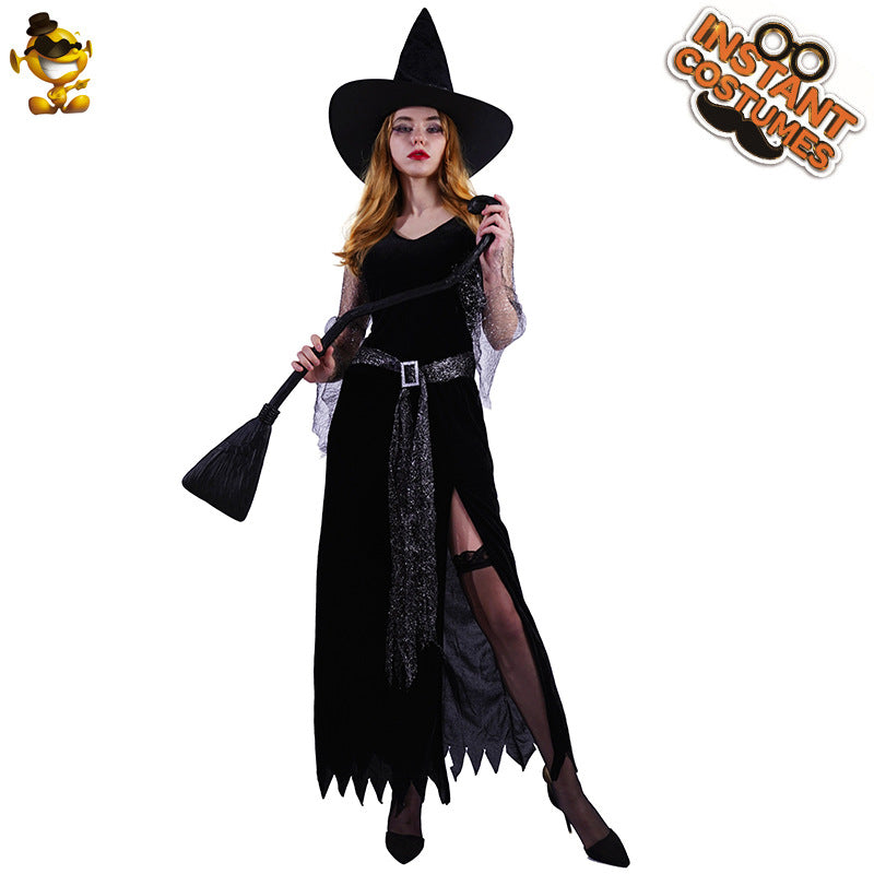 Black Lace Witch Dress for Halloween Cosplay Costume and Stage Performance