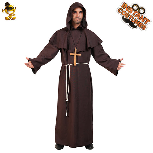 Costume de cosplay de moine médiéval pour adultes, tenue de prêtre d'Halloween avec cape