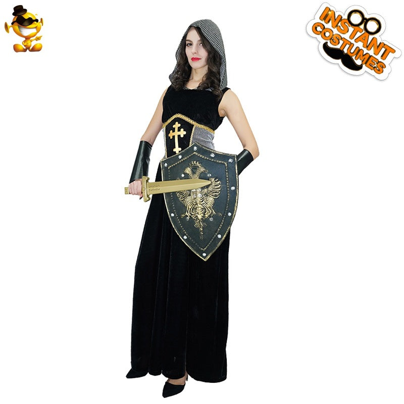 Women's Joan of Arc Costume for Halloween Cosplay Medieval Crusader Outfit Stage Performance