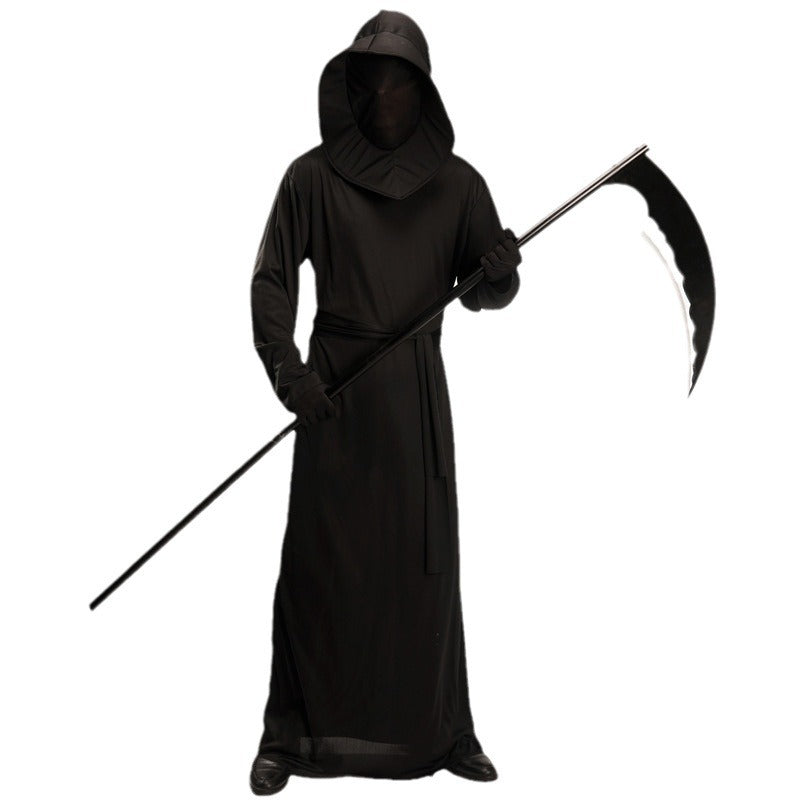 Black Demon Halloween Costume for Men with Scythe Cosplay Outfit Stage Performance Reaper Costume