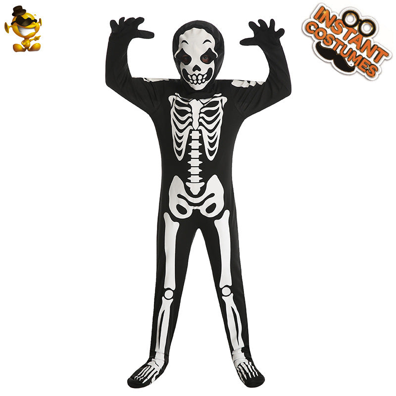 Halloween kids skeleton costume white ghost jumpsuit for cosplay and party