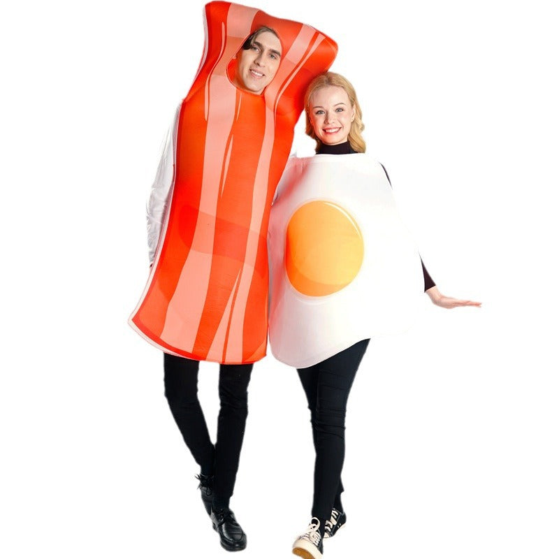 Funny fried egg and bacon costume for adults couples Halloween cosplay party outfit
