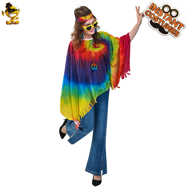 Hippie Cape for Women Vintage Halloween Costume Cosplay Party Outfit