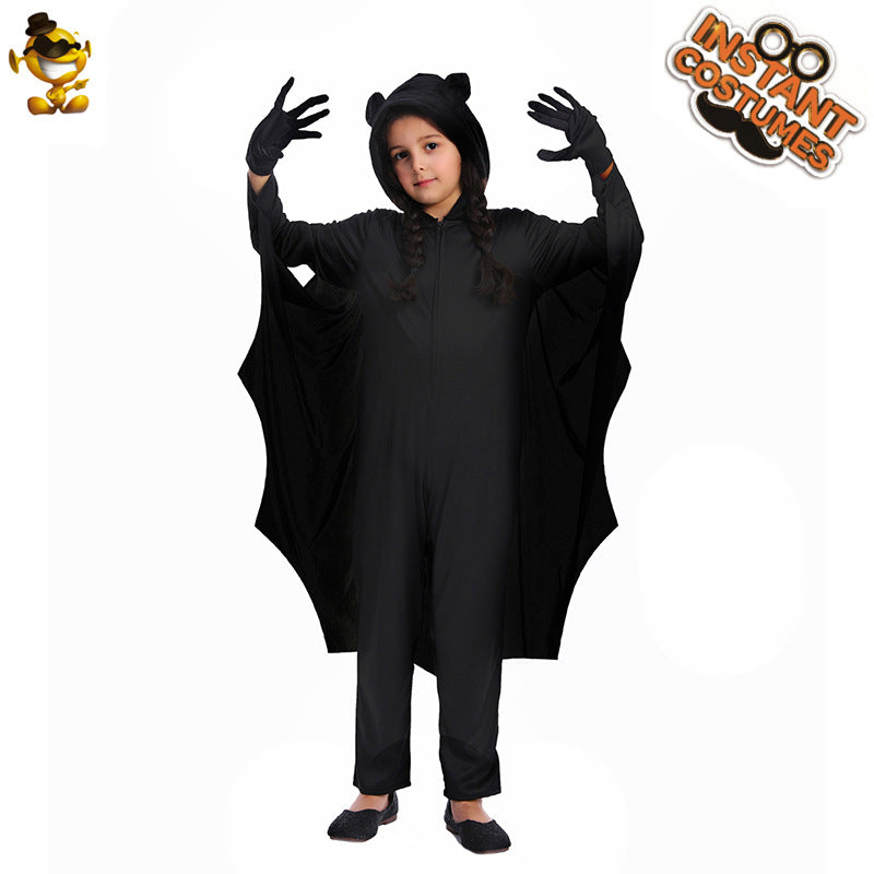Halloween black bat bodysuit for kids stage performance costume party outfit