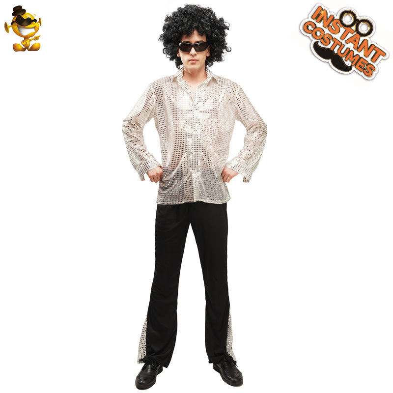 Silver Disco Couple Costume for Party Performance and Cosplay
