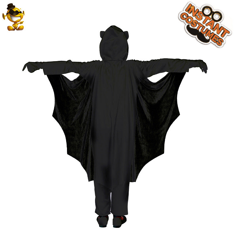 Halloween black bat bodysuit for kids stage performance costume party outfit