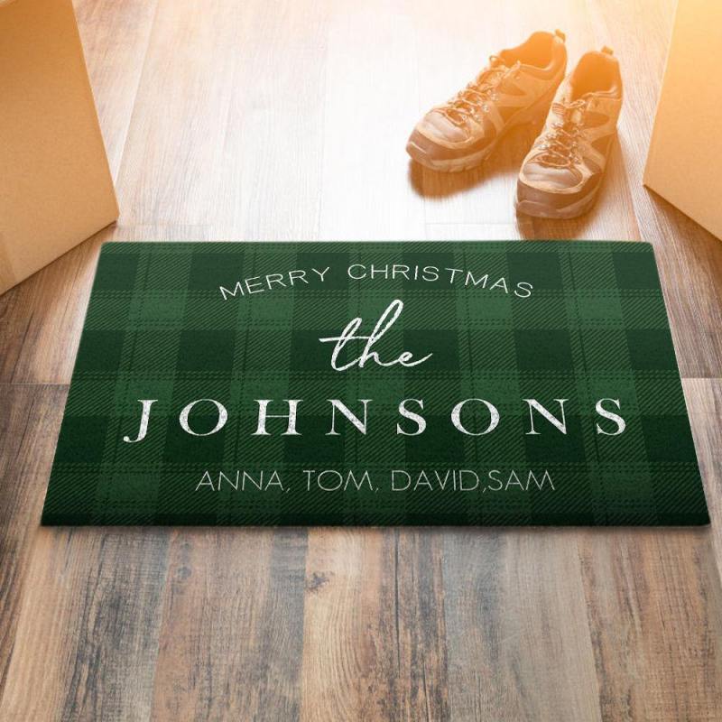 Tapete navideño personalizado con grabado verde