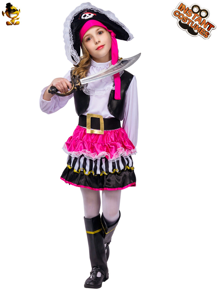 Costume de pirate d'Halloween pour filles, robe de princesse rayée, tenue de spectacle de fête pour enfants