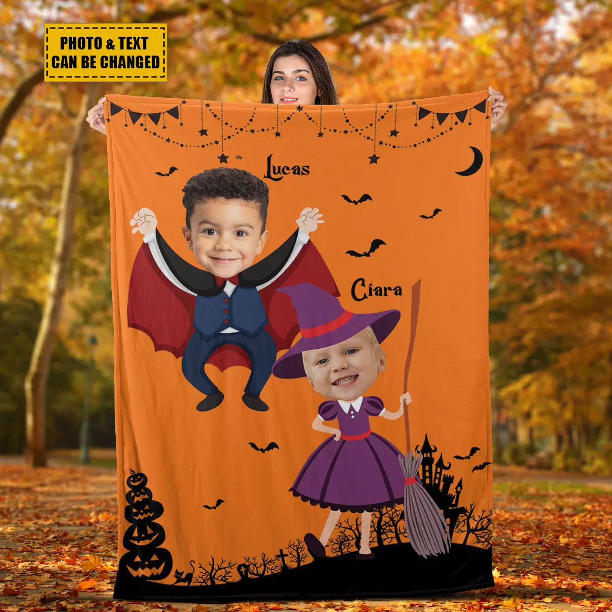 Custom Kids's Nursery Halloween Blanket with Face img 1