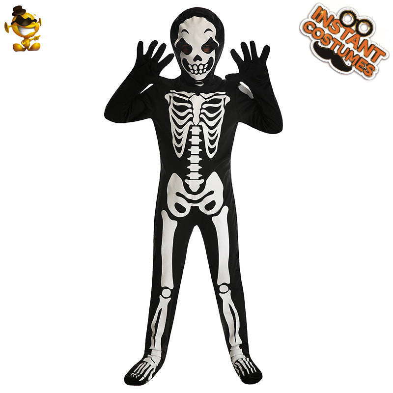 Halloween kids skeleton costume white ghost jumpsuit for cosplay and party