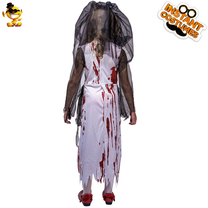 Halloween scary bloodstained girl ghost bride costume for cosplay stage performance and party