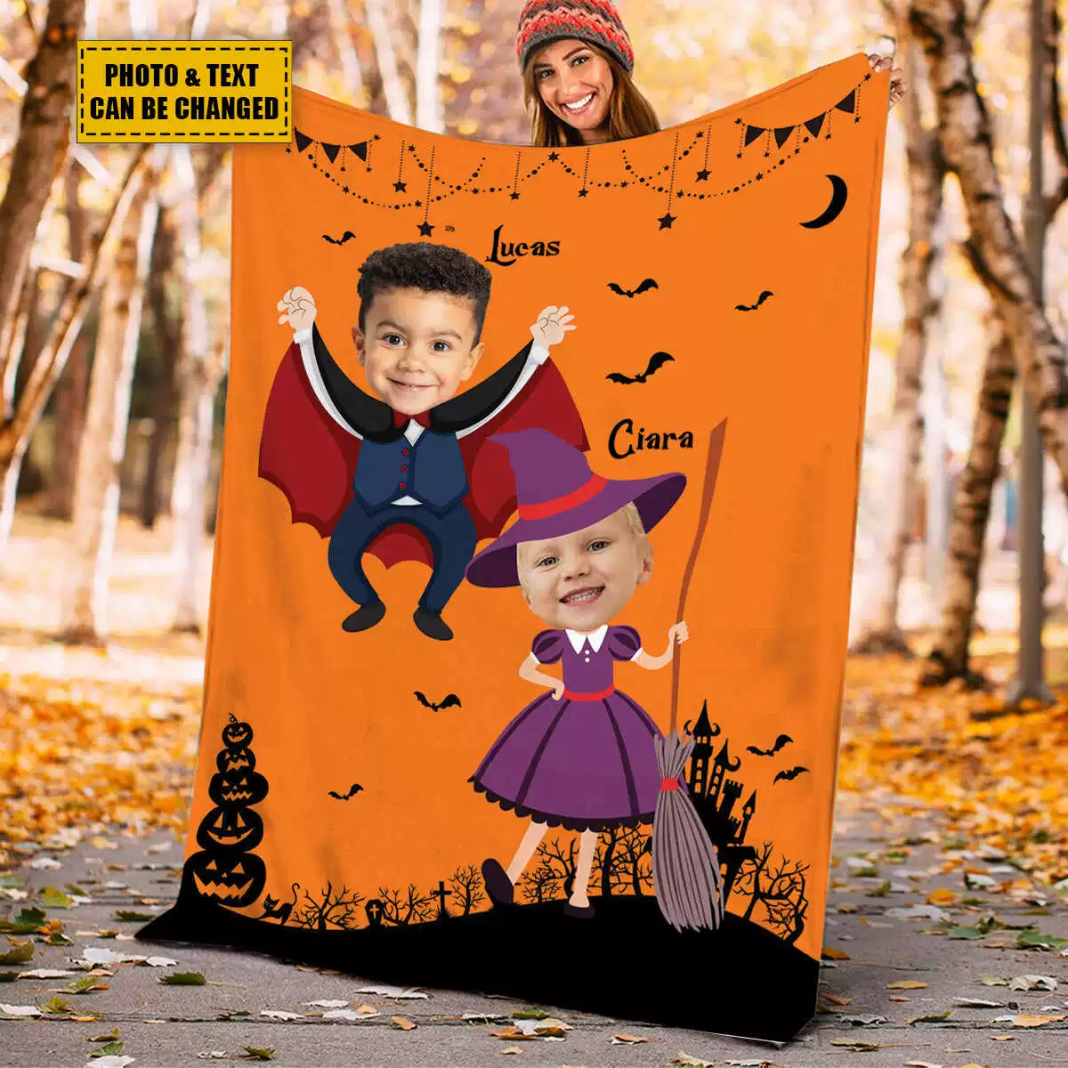 Custom Kids's Nursery Halloween Blanket with Face img 2