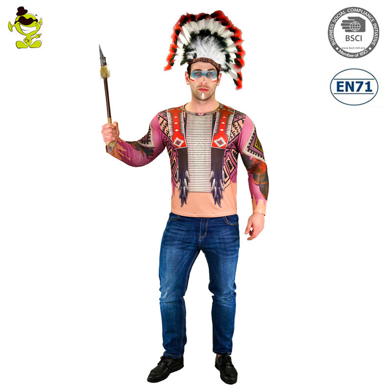 Halloween digital print t-shirt cowboy firefighter pirate caveman costume for stage party cosplay