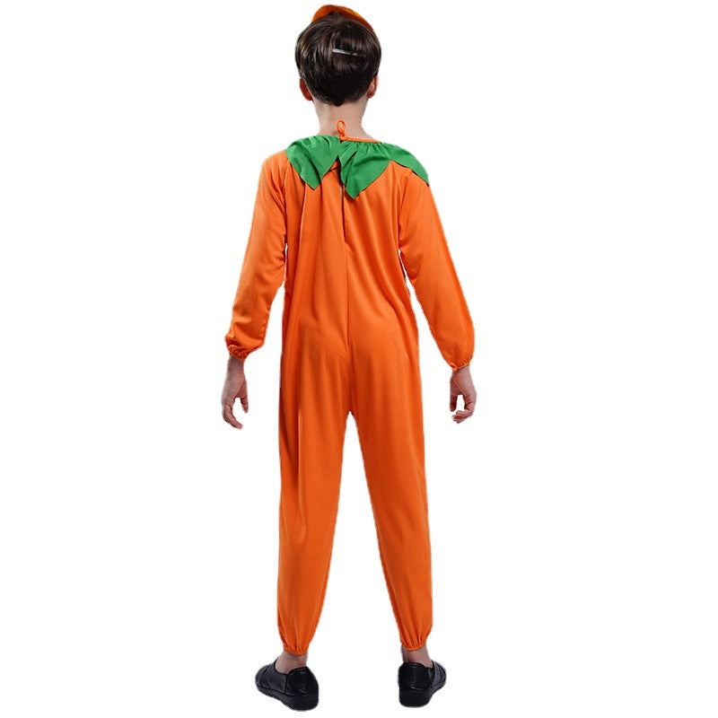 Halloween kids pumpkin cosplay costume jumpsuit for party role play