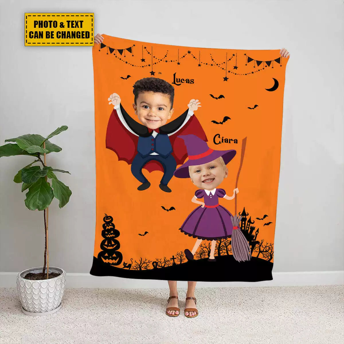 Custom Kids's Nursery Halloween Blanket with Face img 3