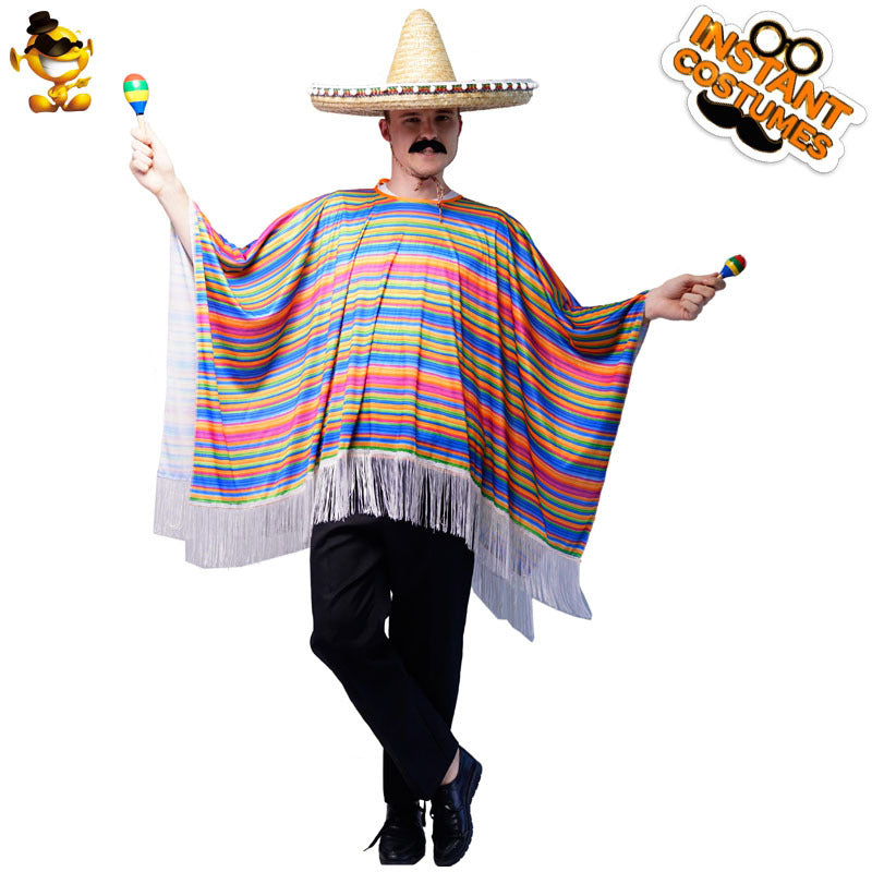 Costume de poncho mexicain pour homme et femme, tenue de fête d'Halloween