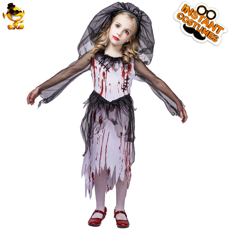 Halloween scary bloodstained girl ghost bride costume for cosplay stage performance and party