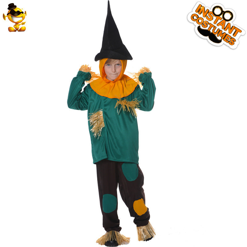 Disfraz de espantapájaros para niños de Halloween, ideal para cosplay y juego de rol.