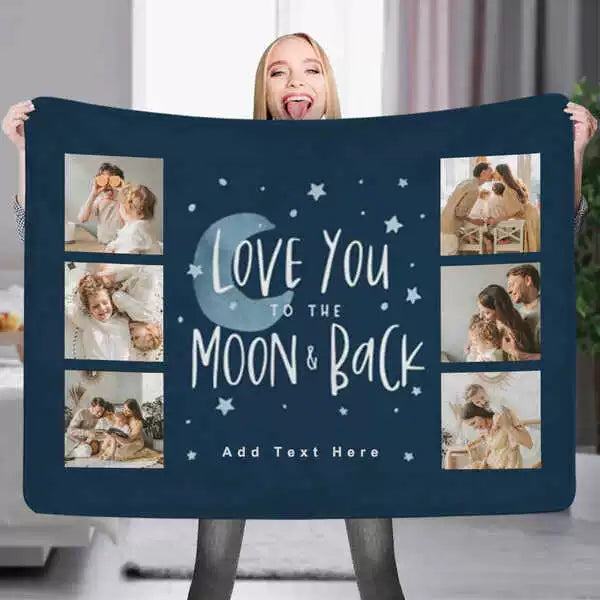 Custom 6 Photos&Text Fleece Blankets Love You to the Moon img 1