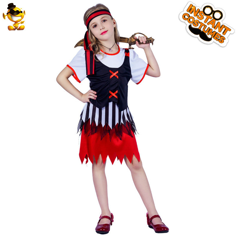 Costume de pirate d'Halloween pour filles, robe de princesse rayée, tenue de spectacle de fête pour enfants