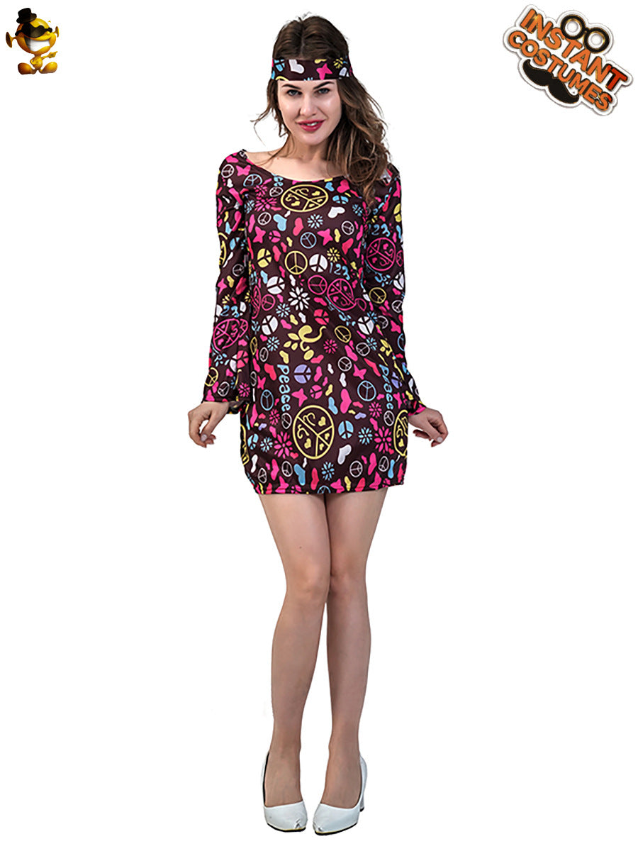 Cape hippie pour femme, costume d'Halloween vintage, tenue de fête cosplay