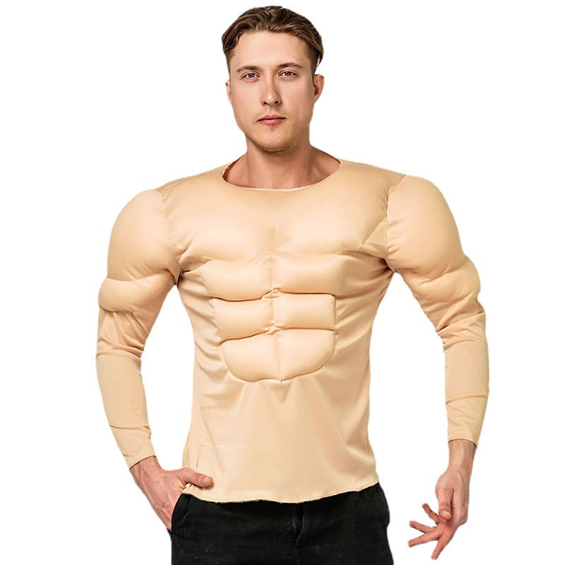muscle shirt for men halloween cosplay costume fake abs t-shirt party outfit