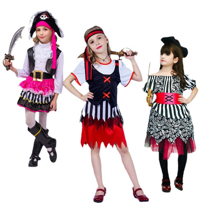 Costume de pirate d'Halloween pour filles, robe de princesse rayée, tenue de spectacle de fête pour enfants