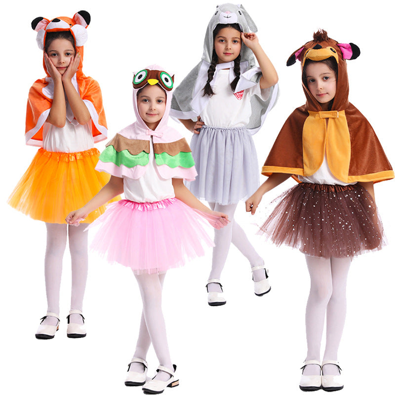 Capa de zorro, búho, conejo y ciervo para niños, disfraz de escenario para fiesta de Halloween