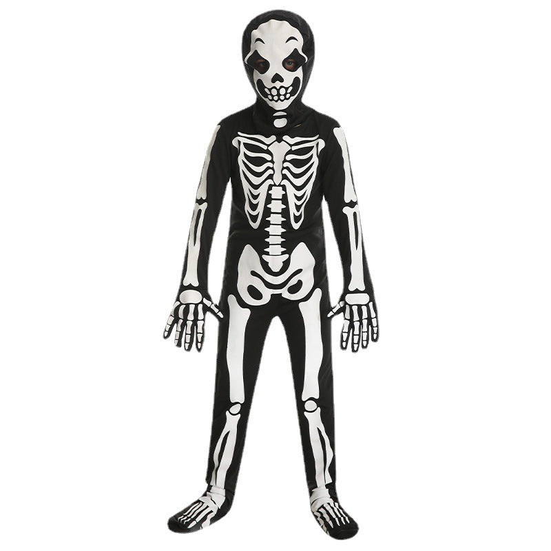 Halloween kids skeleton costume white ghost jumpsuit for cosplay and party