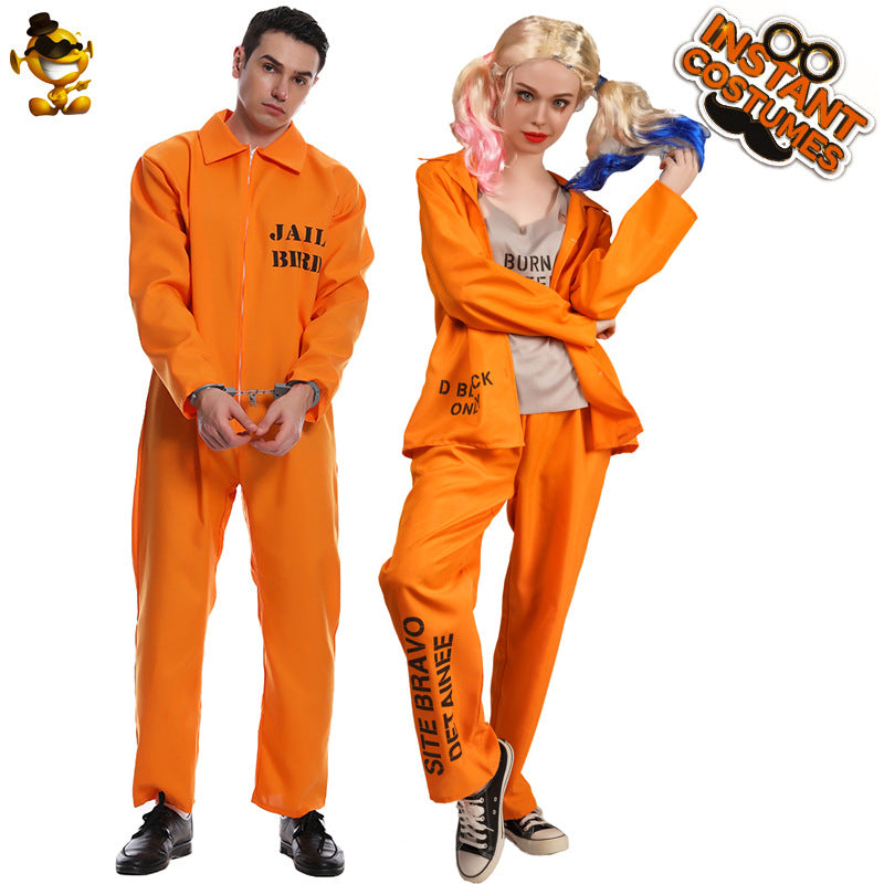 Orange prisoner costume for couples, Halloween cosplay jumpsuit, unisex adult party outfit