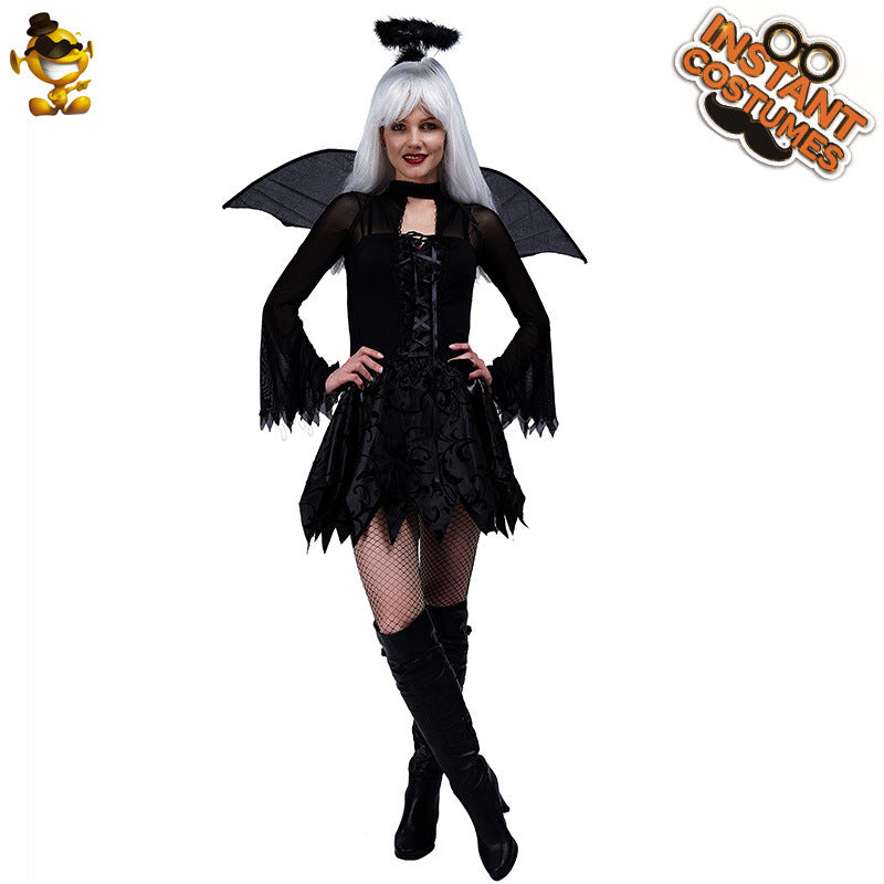 Black Adult Women's Fallen Angel Costume for Halloween Cosplay Party