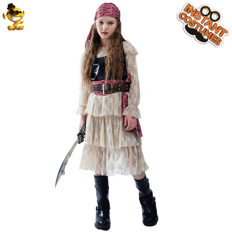 girls lace pirate dress for Halloween cosplay costume and stage performance