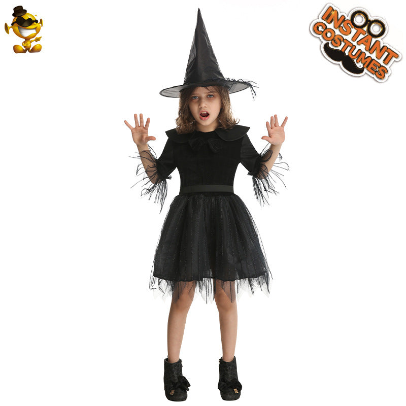 kids witch costume Halloween cosplay witch dress stage performance outfit