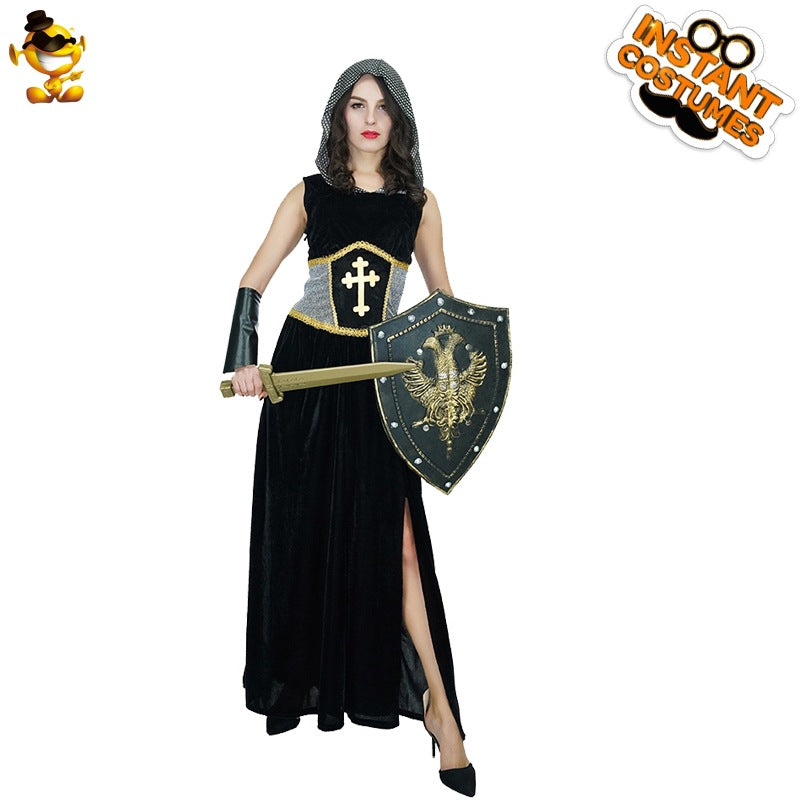 Women's Joan of Arc Costume for Halloween Cosplay Medieval Crusader Outfit Stage Performance