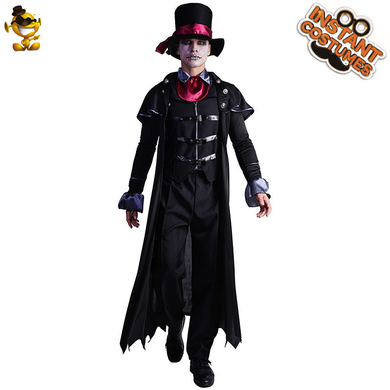 Costume de vampire maléfique steampunk avec cape pour homme, tenue d'horreur gothique pour Halloween et cosplay