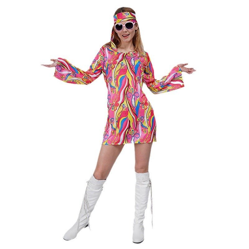 Hippie Costume for Women 60s Rock Party Outfit Cosplay Dress Halloween Costume