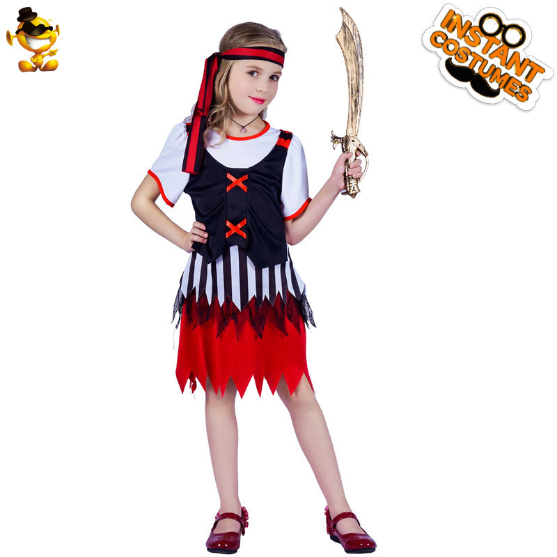 Costume de pirate d'Halloween pour filles, robe de princesse rayée, tenue de spectacle de fête pour enfants