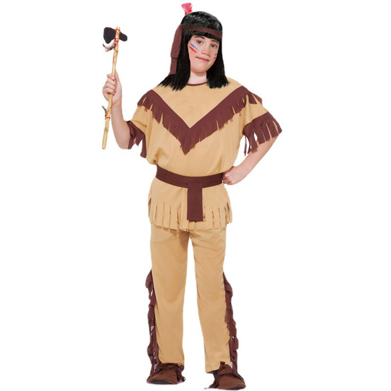 Native American Indian Boy Costume for Halloween Cosplay and Stage Performance
