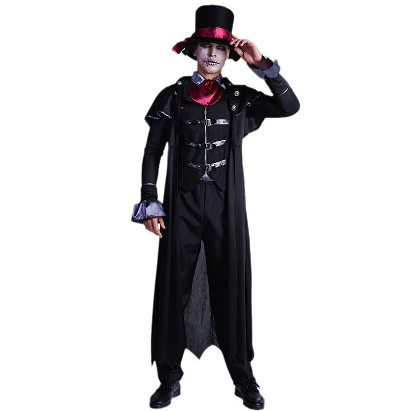 Costume de vampire maléfique steampunk avec cape pour homme, tenue d'horreur gothique pour Halloween et cosplay