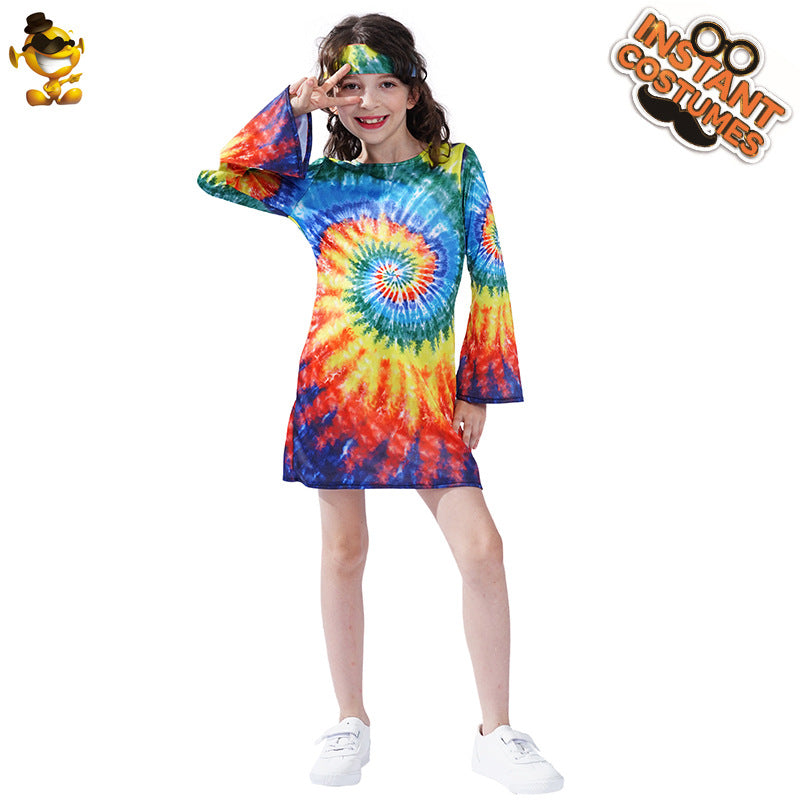 girls hippie costume vintage colorful dress for stage performance cosplay halloween